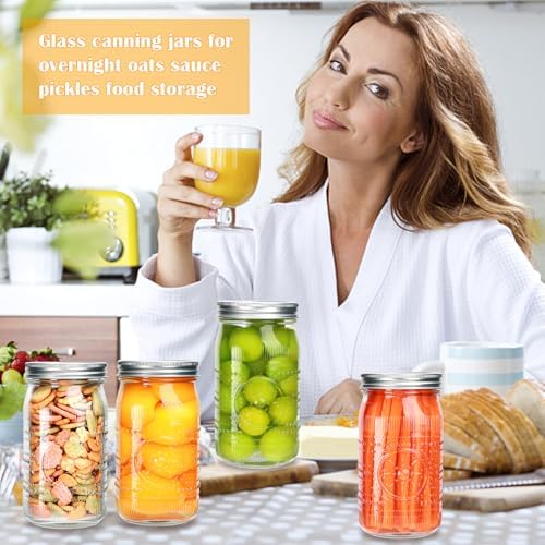 Encheng 12 Pack 32oz Wide Mouth Mason Jars with Lids and Bands