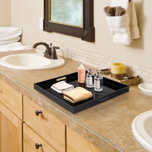 22x22 Inches Oversized Black Acrylic Serving Tray with Handles