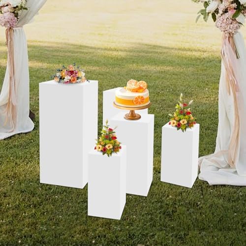 White Square Cylinder Pedestal Stands Display 5PCS