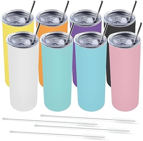 Amtidy 8 Pack 20 Oz Insulated Tumbler with Lid and Straw