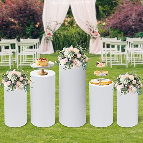 Set of 5 White Cylinder Cake Stands for Desserts