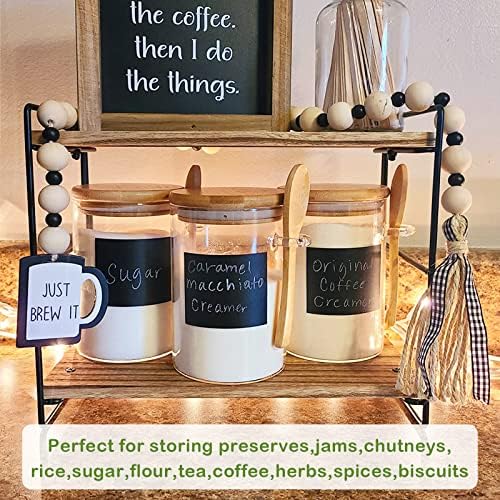Set of 4 Airtight Glass Jars with Bamboo Lids and Spoons