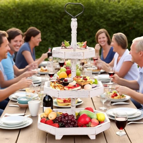 3 Tiered Wooden Cake Stand with Rustic Aged Look