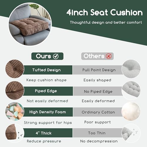 HIGOGOGO Tufted Corduroy Recliner Cushion 20x20x4