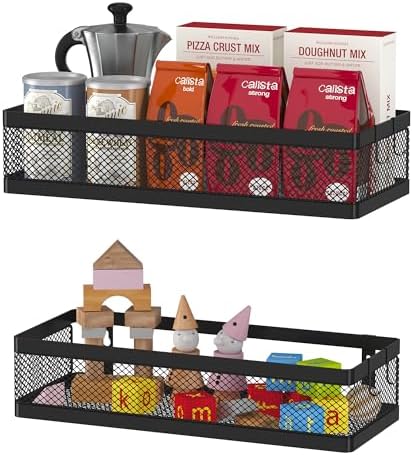 PUSDON Hanging Storage Baskets Wall Mount Organizer 2 Pack Black Netting