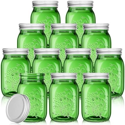 Pinkunn 12 Pcs Dark Green Mason Jars with Lids