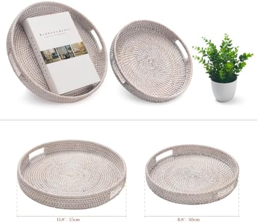 138 Inch Round Rattan Serving Tray with Handles