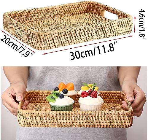 Hipiwe Handwoven Rattan Serving Tray with Handles