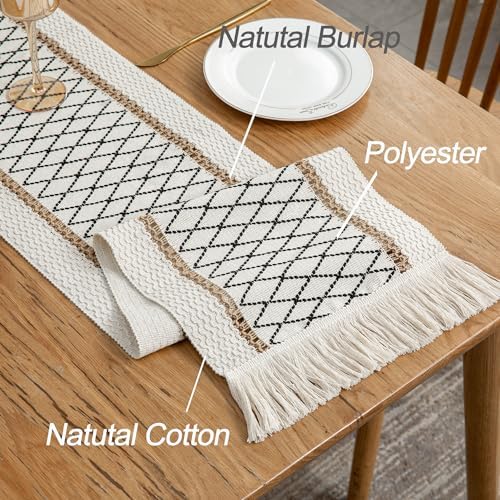 Mayler Yee Boho Table Runner with Tassels 12x90 Inch Black Beige