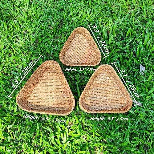 Set of 3 Handmade Rattan Triangle Serving Bowls