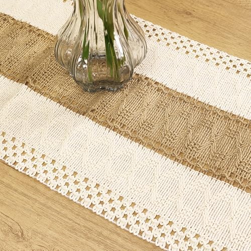 Boho Macram Table Runner - 48x12 Inch Beige