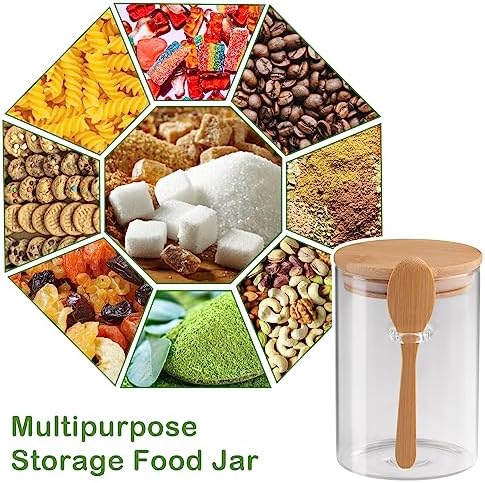 Set of 4 Airtight Glass Jars with Bamboo Lids and Spoons