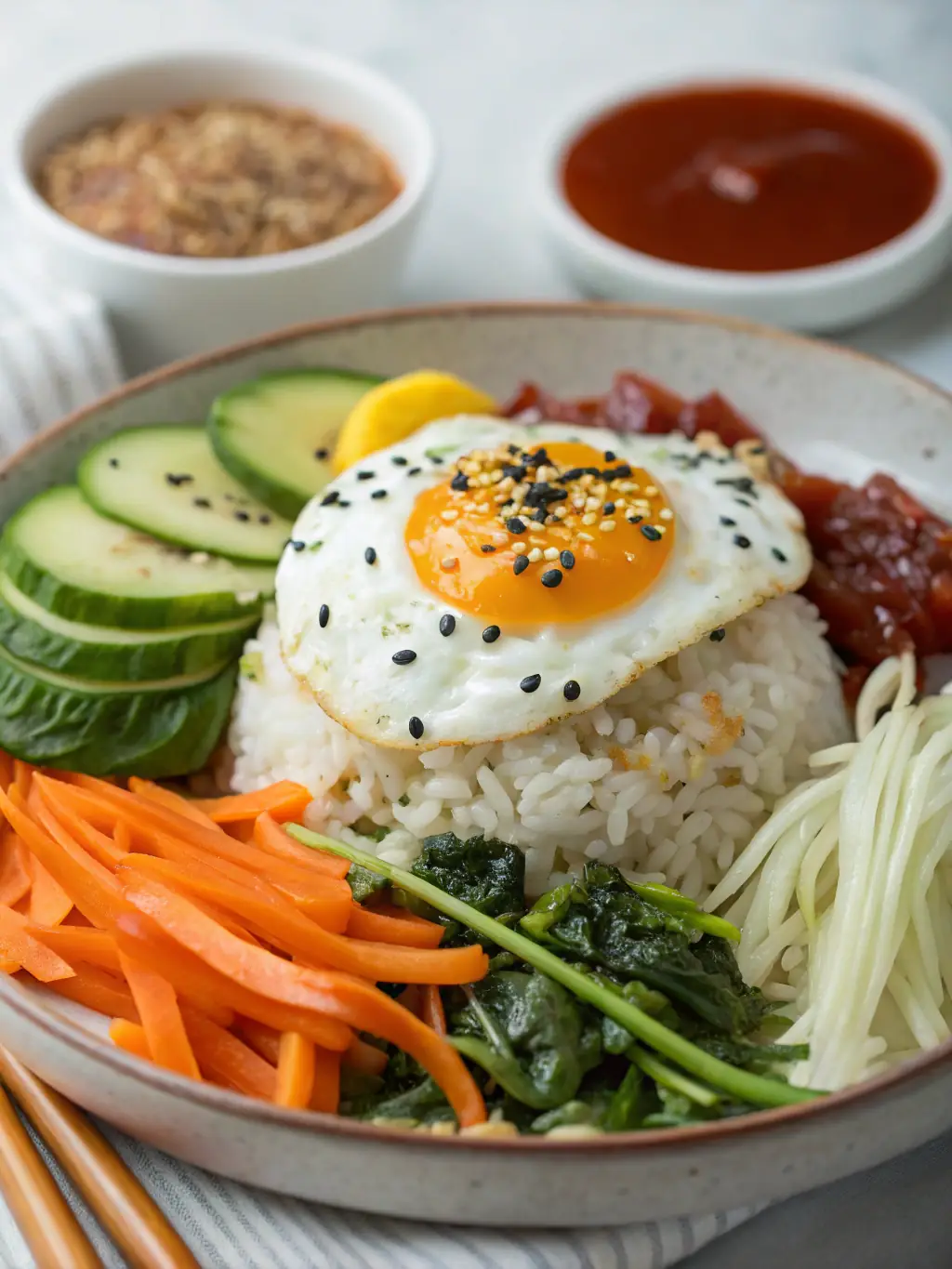A vibrant image of the Spicy Kimchi Fried Rice platter, showcasing the colorful mix of rice, kimchi, vegetables, and a fried egg on top, perfect for a party setting.